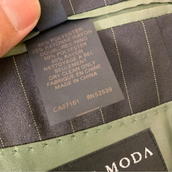 Vintage Massimo Moda Black Green Pinstriped  Rayon Blend Mens Sport Coat Size 44 - Picture 8 of 12